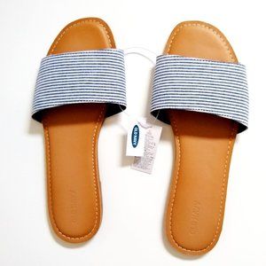 Blue and White Stripe slide sandals